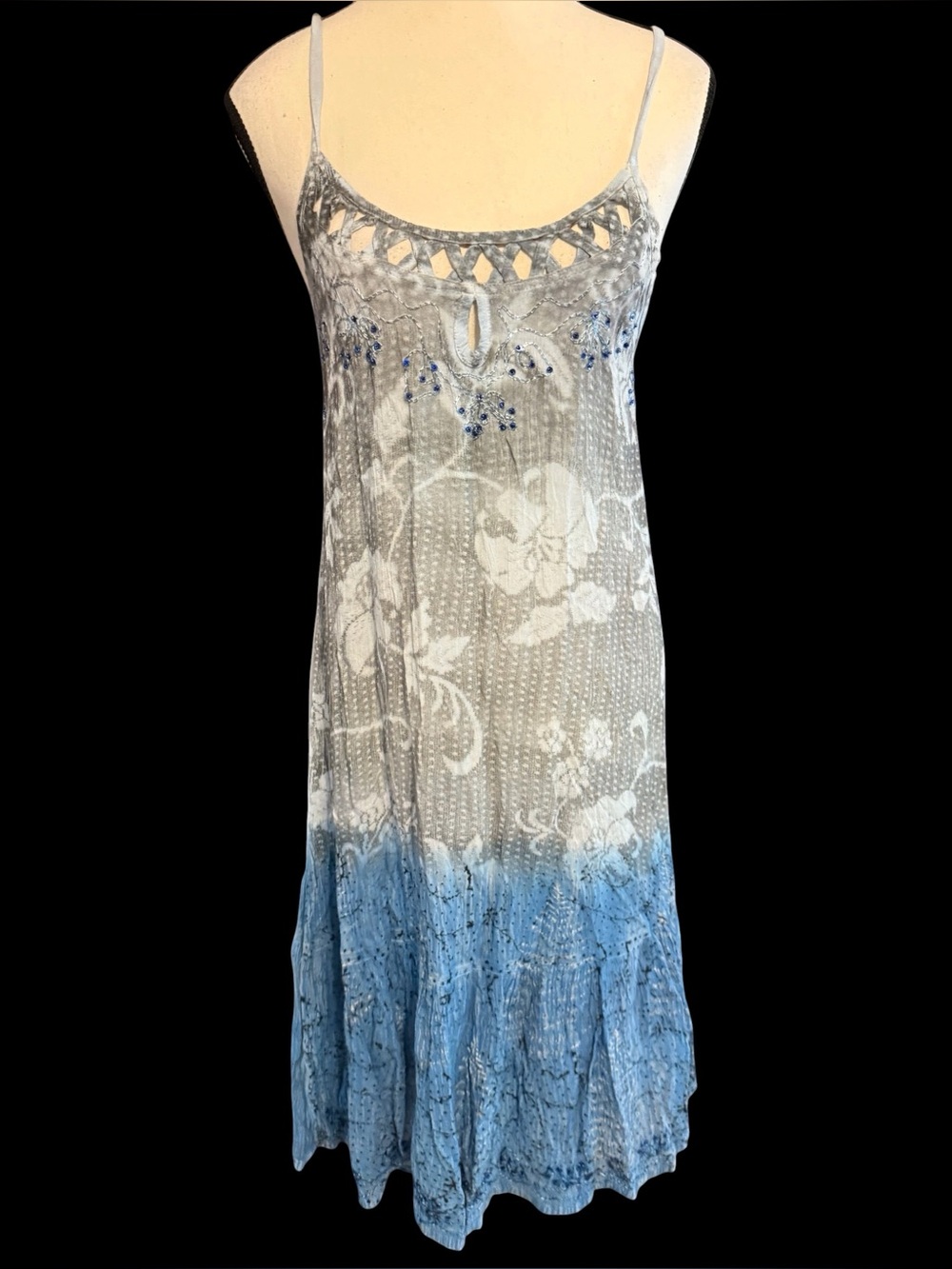 Vintage Bohemian resort sun crinkle gauze tank dress Rayon just cruising NWT